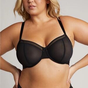 New Negative Underwear Sieve Balconette Bra Black Size 34DD Mesh Lace NWT Wired